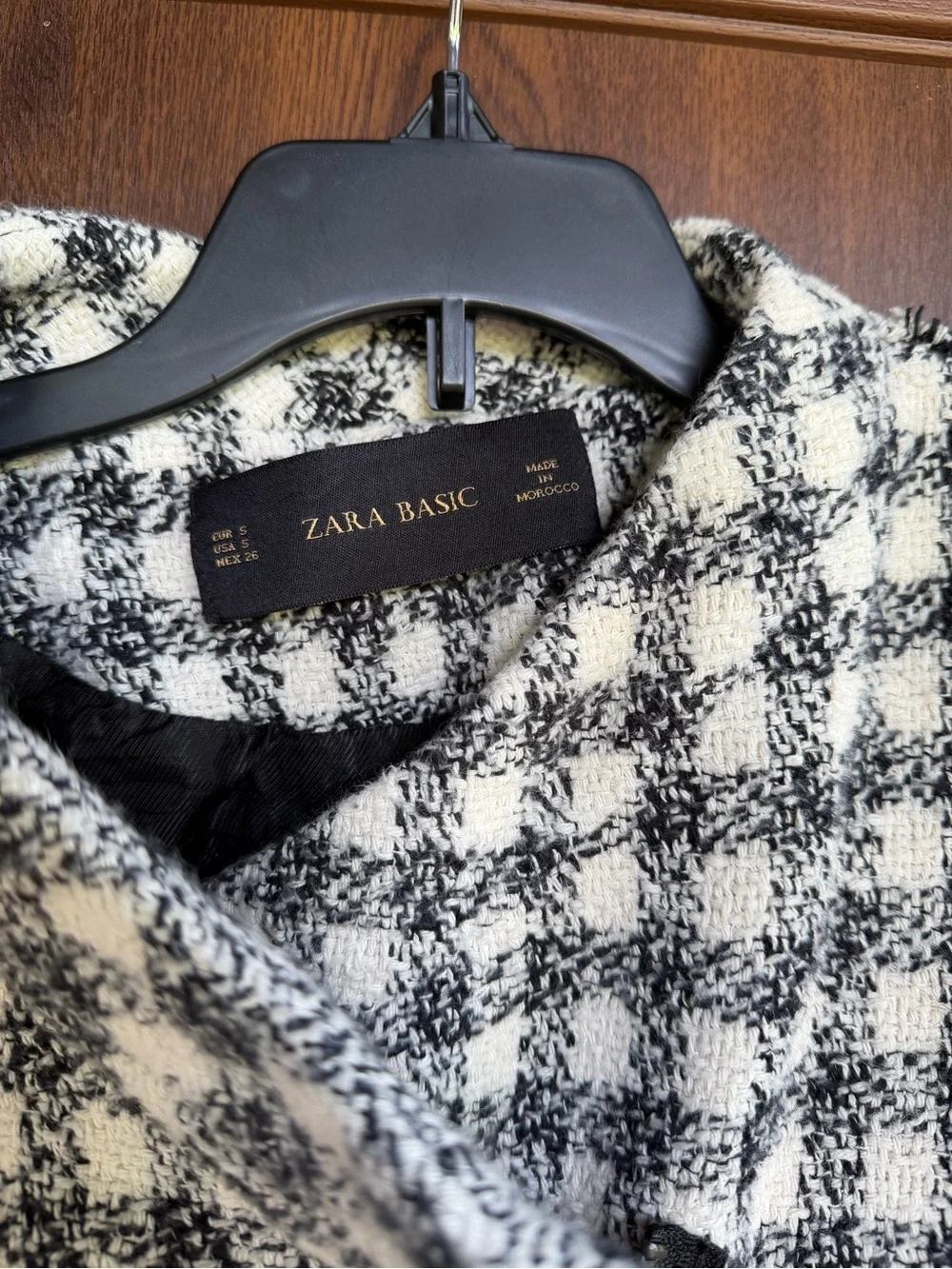 Zara Black and White Check Tweed Business Stylish Moto Blazer